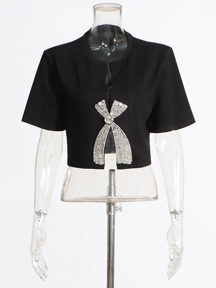 Camiseta cropped Bordada com cristais
