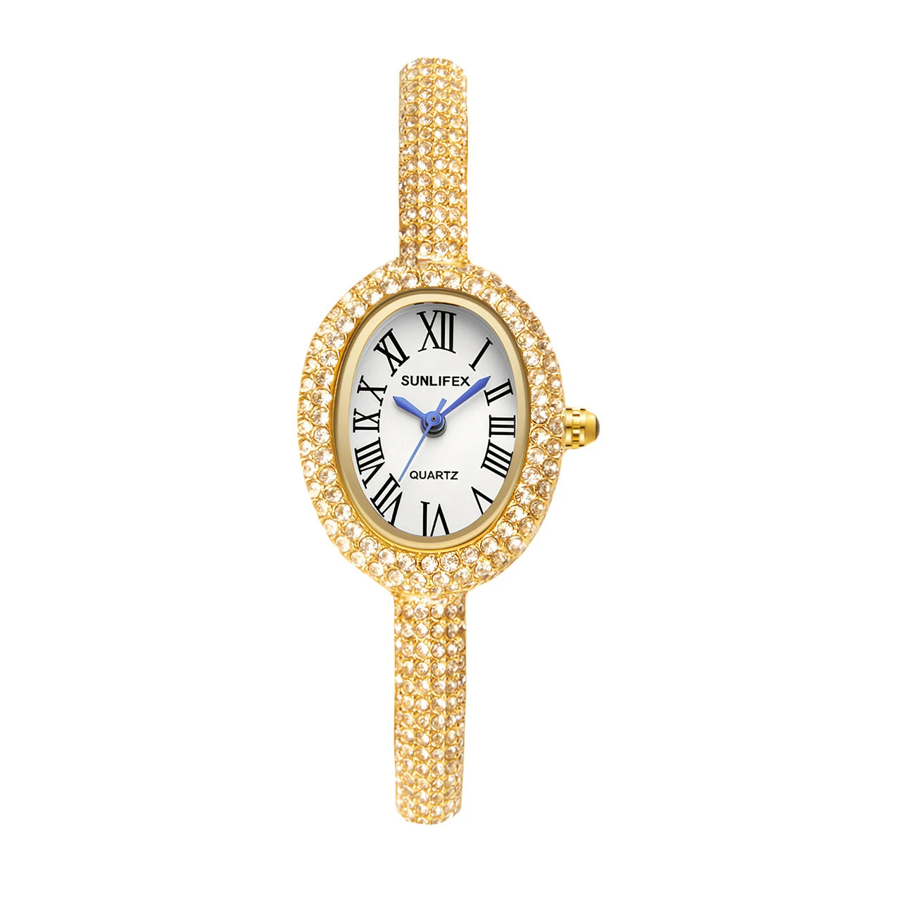 Relógio Feminino Bracelete – Estilo Luxo, Quartzo, Mostrador Oval Dourado/Prateado com Detalhes em Diamante, Fashion e Elegante