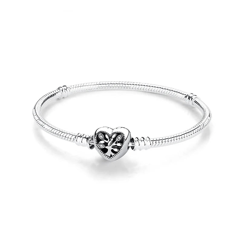 Pulseira de Prata 925 com Coração, Lua, Flor e Borboleta