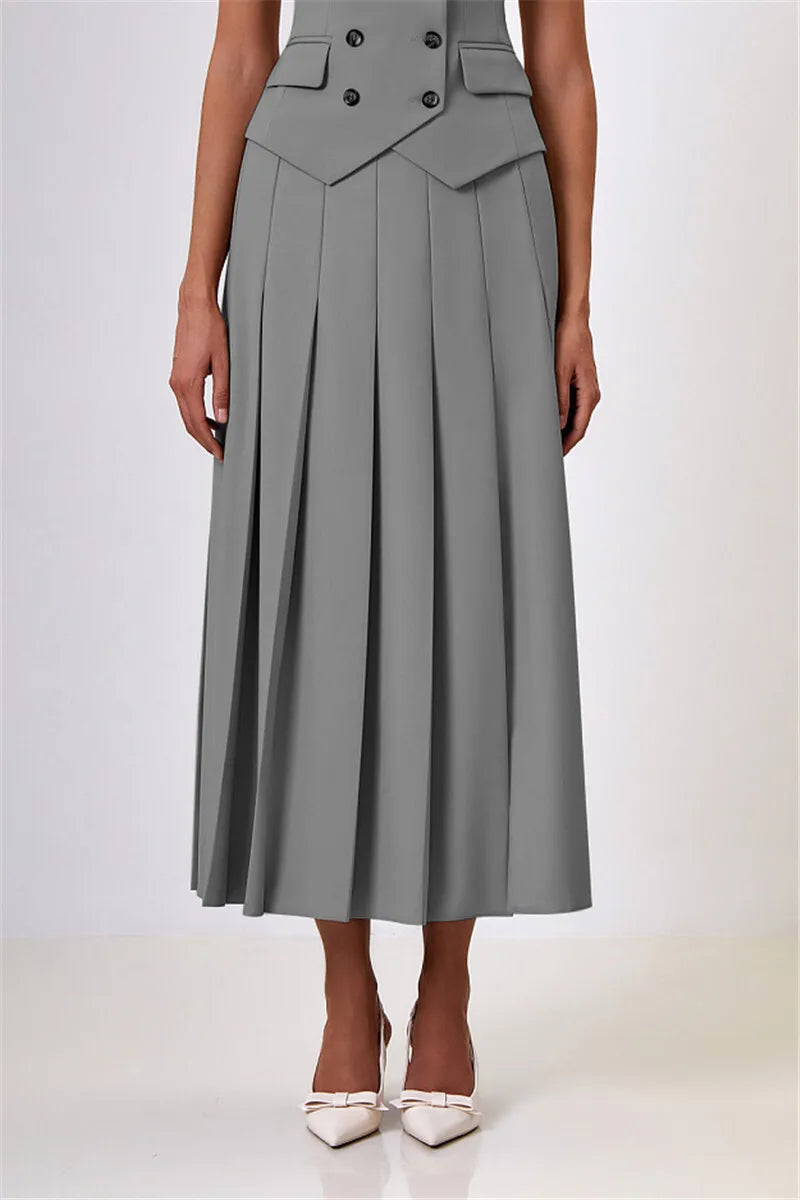 Conjunto Colete Transpassado e Saia Longa Plissada - Estilo e Conforto