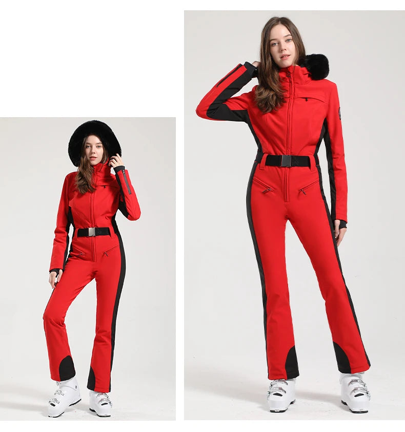 Macacão de Esqui Feminino GSOU SNOW – Peça Única, Acolchoado, Impermeável, Respirável e à Prova de Vento