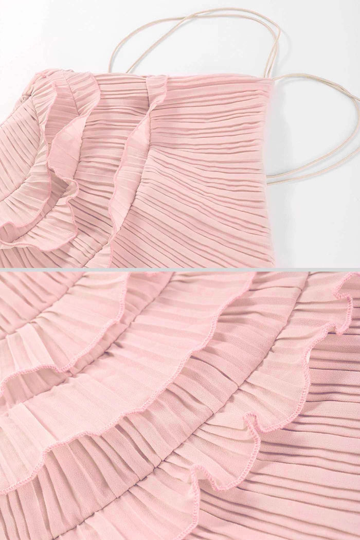 Vestido Sexy Assimétrico e Decote nas Costas – Sem Mangas, Com Babados, Cintura Alta e Modelagem Slim