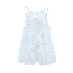 Vestido Bordado Floral, Cristais Manuais e Alças Delicadas