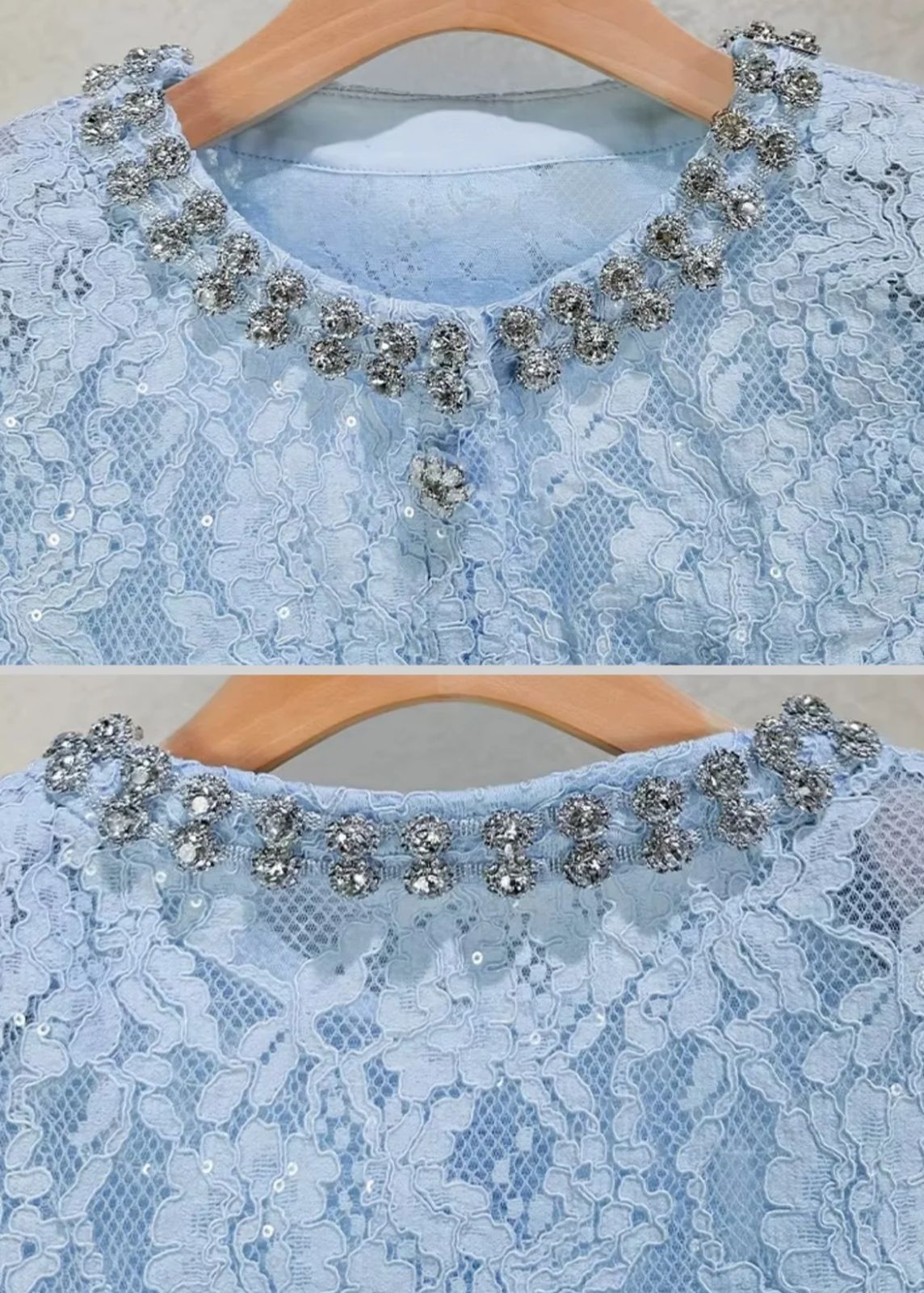 Conjunto Renda com Design Elegante – Blusa Bordada à Mão e Saia em Linha A
