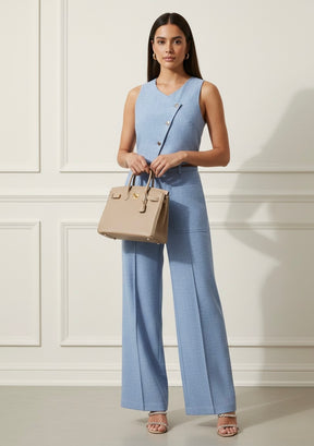 Conjunto – Colete Sem Mangas com Botões + Calça Reta com Cinto, Look Casual Chic 2 Peças