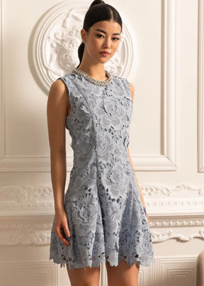 Vestido com Renda e Pedrarias – Design Elegante e Silhueta Refinada