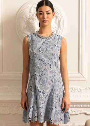 Vestido com Renda e Pedrarias – Design Elegante e Silhueta Refinada