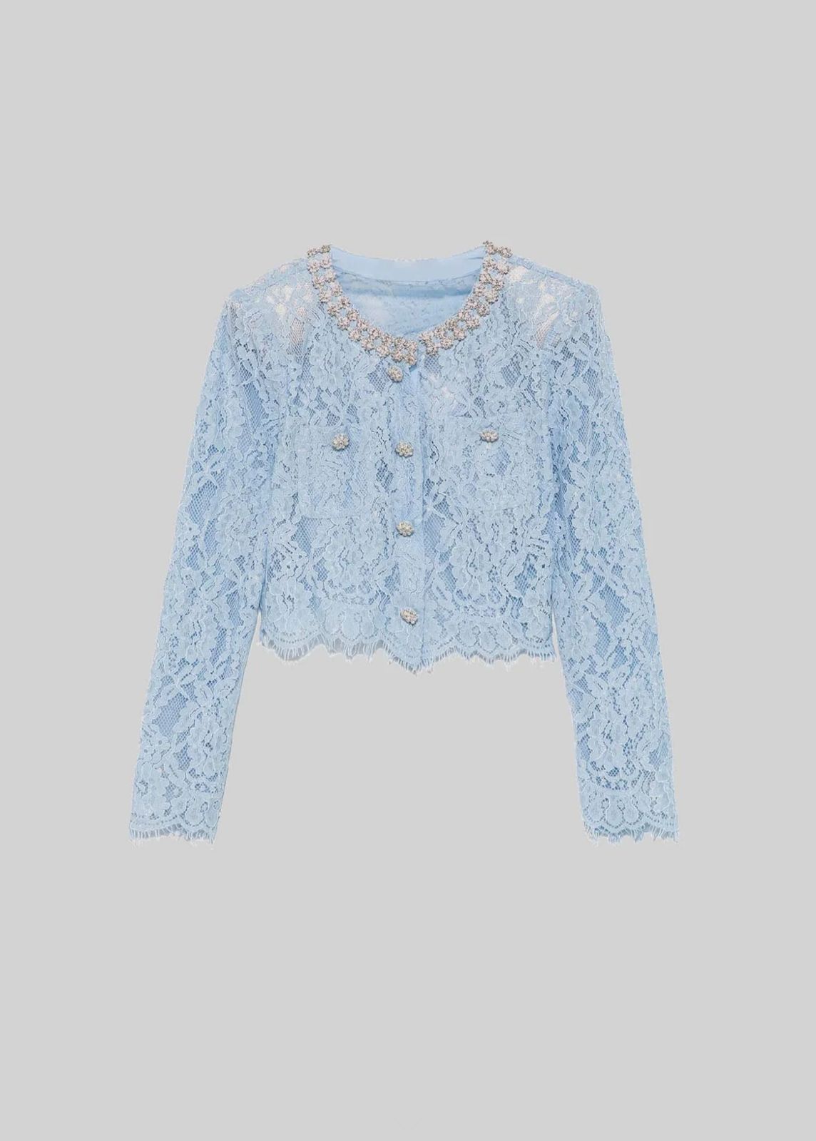 Conjunto Renda com Design Elegante – Blusa Bordada à Mão e Saia em Linha A
