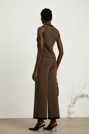 Conjunto Colete em Jacquard com Botões de Metal e Calça Pantalona