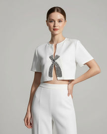 Camiseta cropped Bordada com cristais