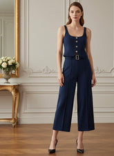 Conjunto Alfaiataria Linéa Classique - Top Curto com Botões & Calça Flare de Cintura Média