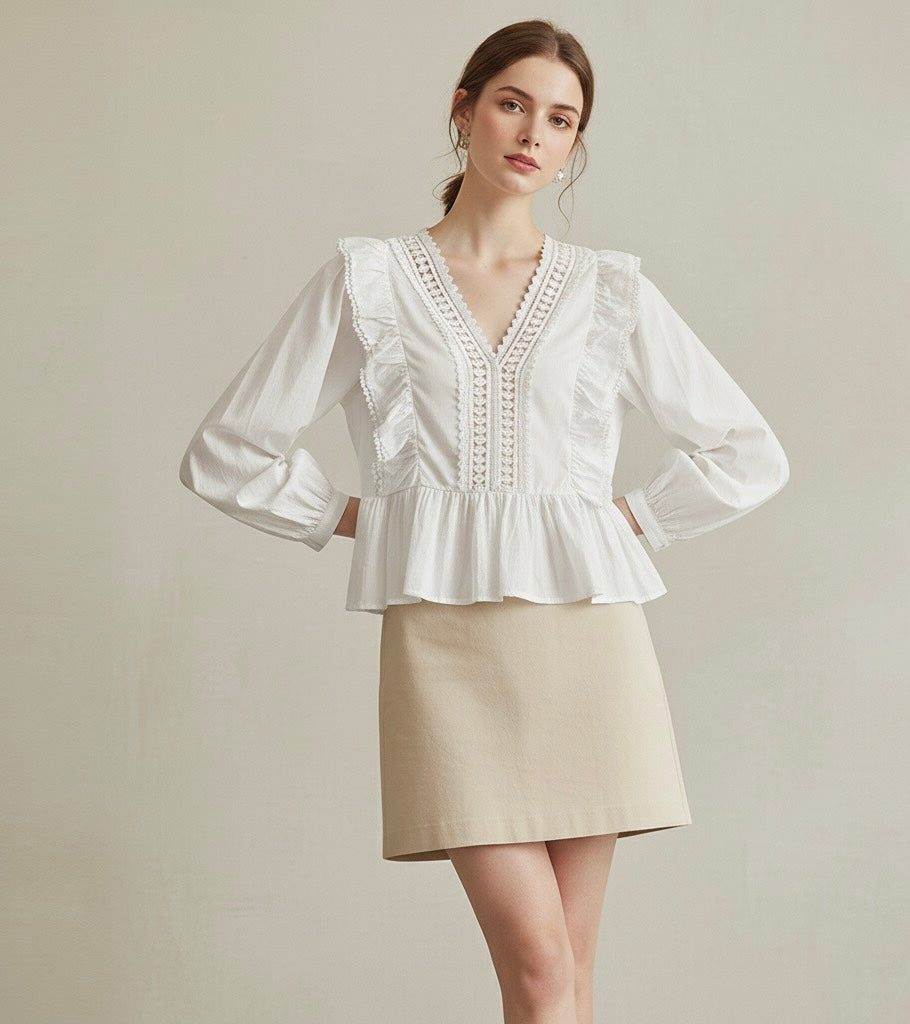 Blusa com Babados e Decote em V – Elegância Casual
