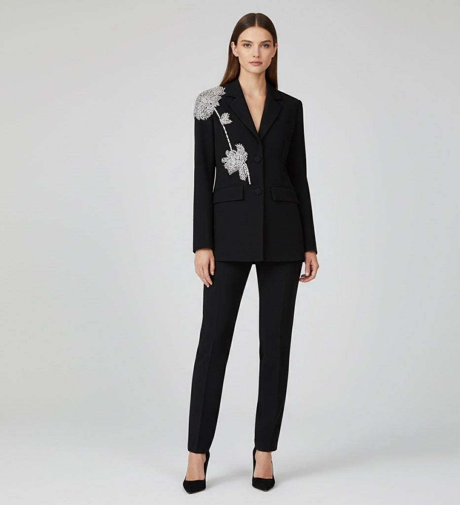 Blazer Bordado a Mão Com Cristais Luxo