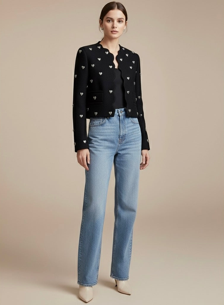 Blazer Detalhe Tecido Relevo Corações