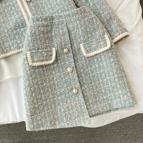 ConjuntoTweed Xadrez – Blazer Manga Longa + Saia A-Line Assimétrica