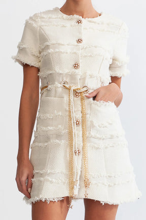 Vestido Tweed Com Cinto pérolas