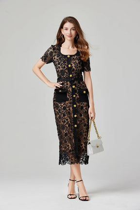 Vestido Renda Com Cinto - Luxo