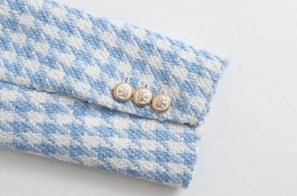 Conjunto, Shorts Ou blazer - Tweed Xadrez Elegante