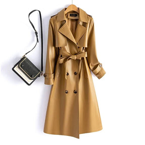 Trench Coat Couro de Cabra(Pelica)– Cintura Marcada e Caimento Sofisticado