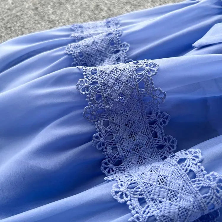 Vestido Renda Longo com Manga Bufante – Renda Delicada e Faixa Ajustável