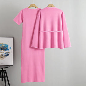 onjunto Executivo Feminino – Tricô Elegante com Casaco Longo e Saia