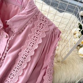 Vestido Longo com Renda e Botões Frontais – Modelagem A-line e Cintura Ajustável