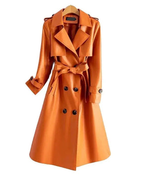 Trench Coat Couro de Cabra(Pelica)– Cintura Marcada e Caimento Sofisticado