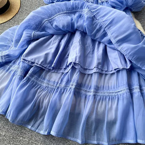 Vestido Renda Longo com Manga Bufante – Renda Delicada e Faixa Ajustável