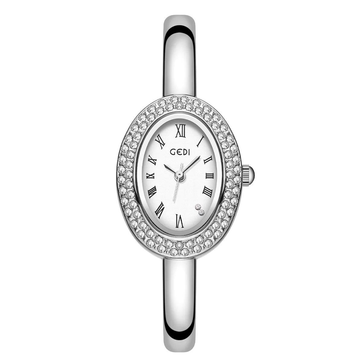 Relógio Feminino Bracelete – Estilo Luxo, Quartzo, Mostrador Oval Dourado/Prateado com Detalhes em Diamante, Fashion e Elegante