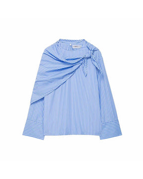 Camisa Casual Listrada com Lenço Integrado