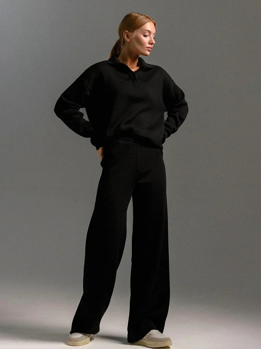 Conjunto Tricot – Suéter de Gola Alta e Calça Wide Leg em Malha Premium