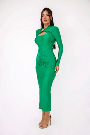Vestido Maxi Sexy com Fivela de Metal