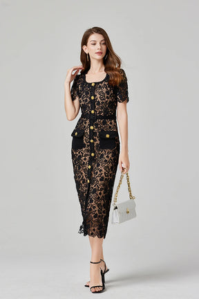 Vestido Renda Com Cinto - Luxo