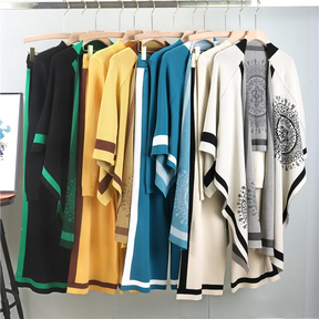 Conjunto Feminino 3 Peças em Tricô – Blusa, Pashmina e Calça Pantalona Cintura Alta