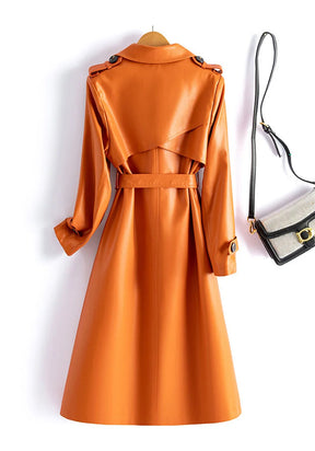 Trench Coat Couro de Cabra(Pelica)– Cintura Marcada e Caimento Sofisticado