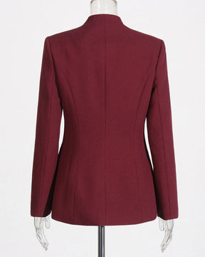 Conjunto de Alfaiataria – Blazer com Gola Alta e Calça de Cintura Alta com Botões Decorativos