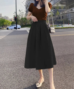 Saia Midi com bolsos alfaiataria