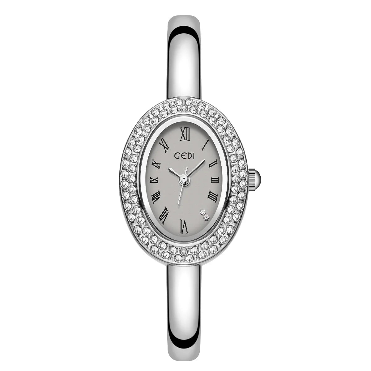 Relógio Feminino Bracelete – Estilo Luxo, Quartzo, Mostrador Oval Dourado/Prateado com Detalhes em Diamante, Fashion e Elegante