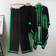 Conjunto Feminino 3 Peças em Tricô – Blusa, Pashmina e Calça Pantalona Cintura Alta