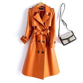 Trench Coat Couro de Cabra(Pelica)– Cintura Marcada e Caimento Sofisticado