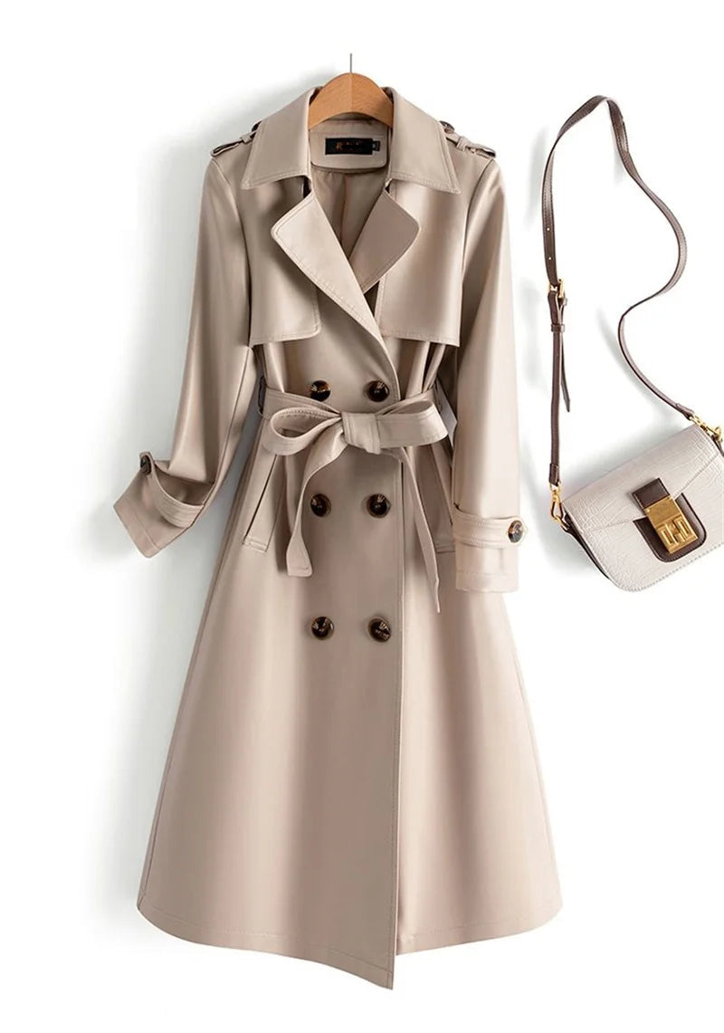 Trench Coat Couro de Cabra(Pelica)– Cintura Marcada e Caimento Sofisticado