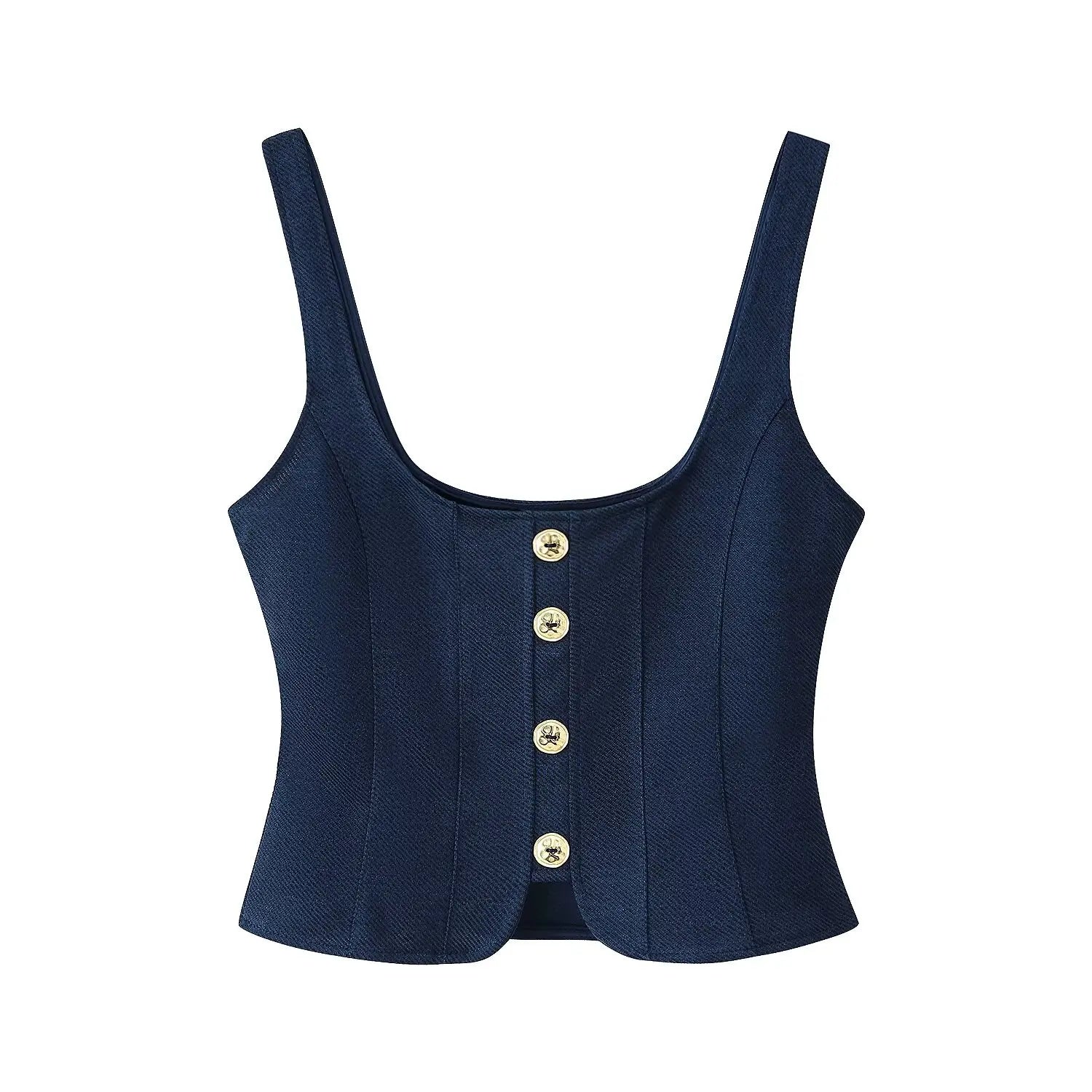 Conjunto Alfaiataria Linéa Classique - Top Curto com Botões & Calça Flare de Cintura Média