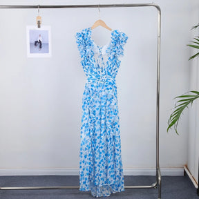 Vestido Longo Feminino Estampado com Babados
