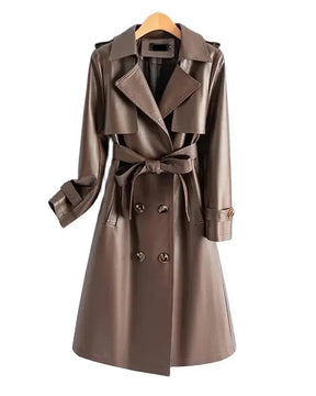 Trench Coat Couro de Cabra(Pelica)– Cintura Marcada e Caimento Sofisticado