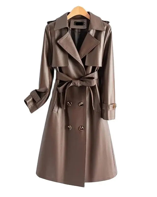 Trench Coat Couro de Cabra(Pelica)– Cintura Marcada e Caimento Sofisticado
