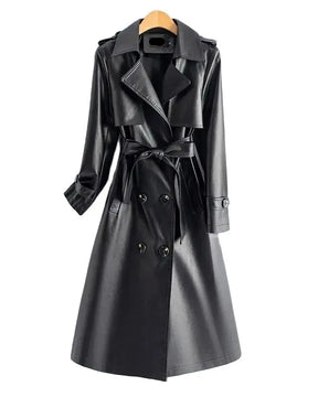 Trench Coat Couro de Cabra(Pelica)– Cintura Marcada e Caimento Sofisticado