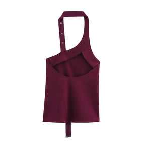 Conjunto Assimétrico Retrô Chic com Top de Amarração e Saia Midi com Fenda – Elegância de Verão em Silhueta Esculpida