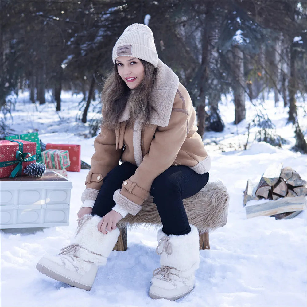 Botas de Neve com Peles Sintéticas – Plataforma Elegante e Conforto Aveludado