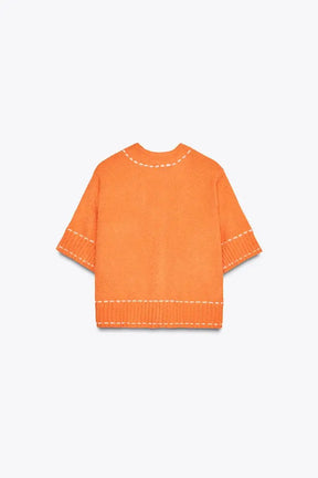 Camisa Feminina Tricotada com Recortes em Cores – Modelo Criativo de Verão