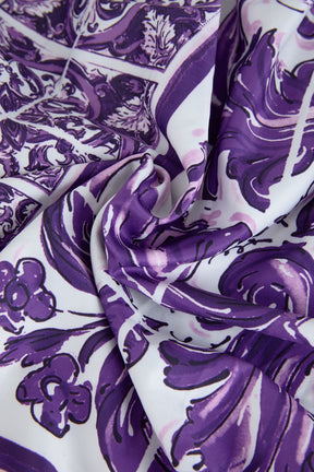 Vestido– Estampa Vintage, Gola Lapela, Cintura com Laço, Elegante, A-Line Slim, Roxo